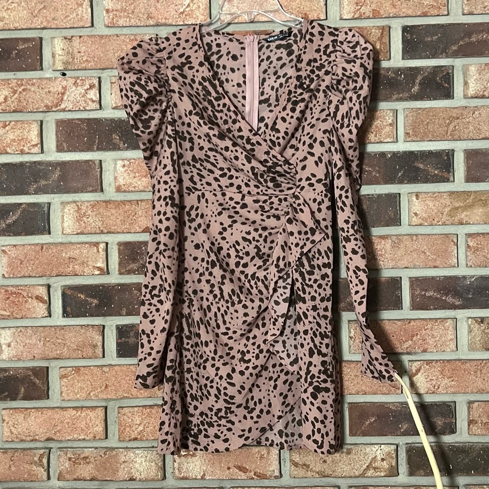 SHEIN Animal Print Faux Wrap Dress